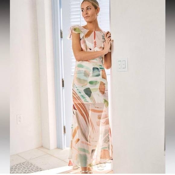 ANTONIO MELANI Green and Orange Ruffled Maxi Dress - Picture 3 of 10